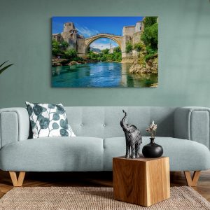 Canvas slika - Stari most i Džamija, Mostar, Nertva, Bosna i Hercegovina