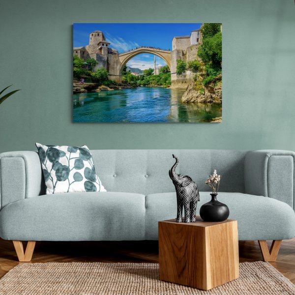 Canvas slika - Stari most i Džamija, Mostar, Nertva, Bosna i Hercegovina