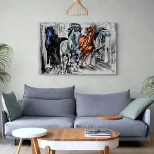 divlji konji u galopu, ilustracija, modern art, slika na platnu