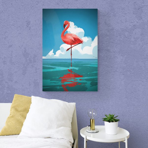 flamingo, odraz u moru, modern art