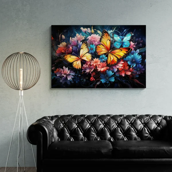 canvas slika cvijeće i leptiri, Šarena ilustracija